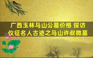 广西玉林马山公墓价格 探访仪征名人古迹之马山许叔微墓